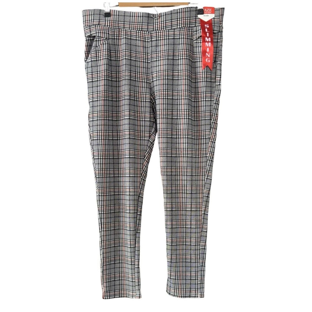 Maze Collection Levanta Cola Scuba Gray Black Plaid Slimming Pants Women 3X NWT - Picture 2 of 12